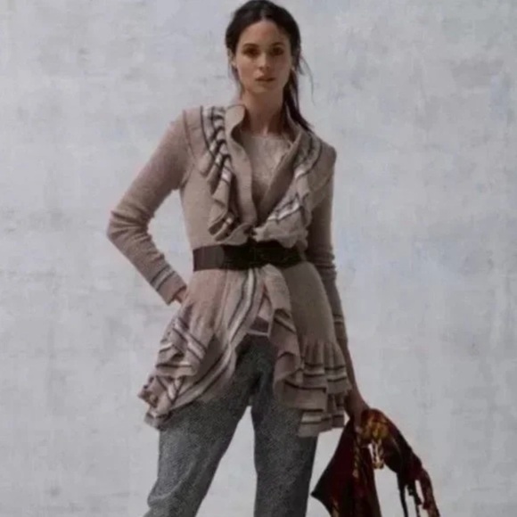 ANTHROPOLOGIE Sparrow Every Which Way Wool Sweater Ruffle Cardigan Size Small - Picture 1 of 12